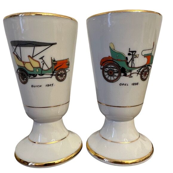 Vintage Limoges France Porcelain Goblets with Car Design: Buick 1905 Opel 1898 - Picture 3 of 4